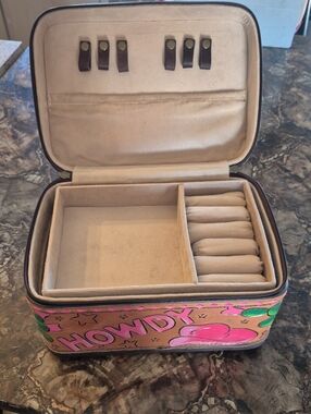 Travel Jewelry Organizer Case in Pink & Tan with 'Howdy' Print
